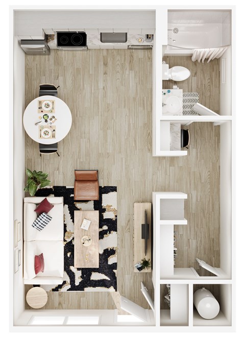 Floor plan for studio, 1 bath, 431 sqft